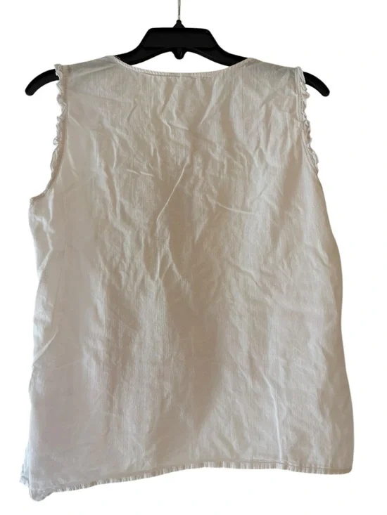Grand & Greene White Sleeveless Tie Front Blouse Size L Boho Button Front Top - Picture 3 of 4